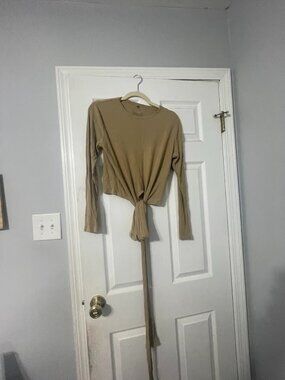 Point Tee shirt Ribbed Long Sleeve Wraparound Tie Modest